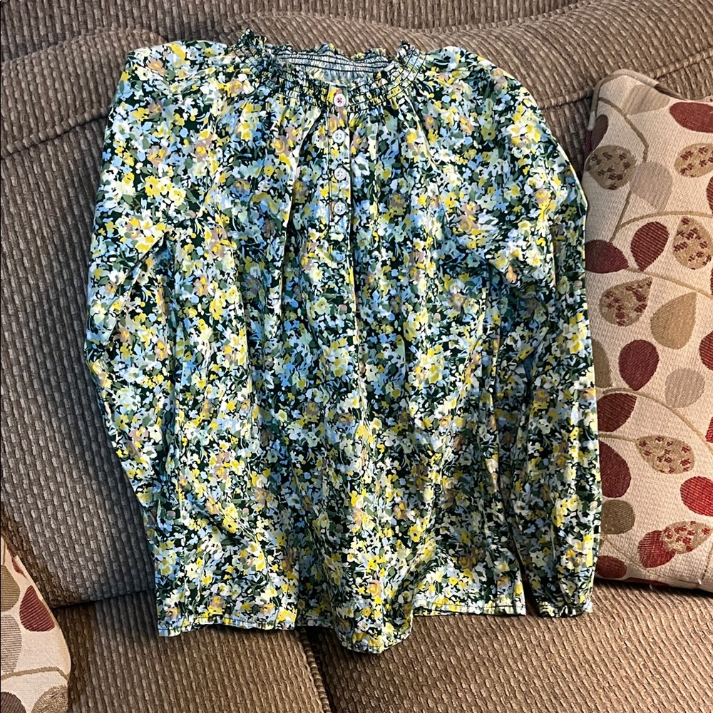Lands' End Floral Blouse - Yellow and Blue